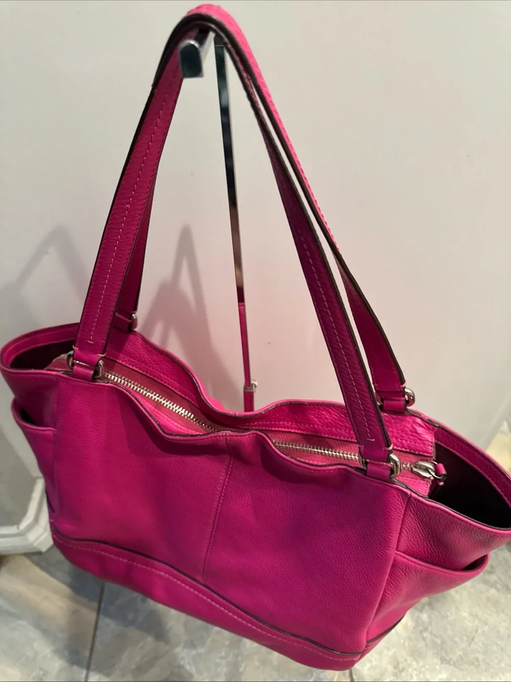 Coach Park Leather Carrie Tote Dark Pink Purse Shoulder Bag F23284